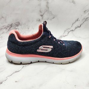 Skechers Memory Foam Walking Shoes Pink Grey Slip-On Flats Sneakers Women's 8.5